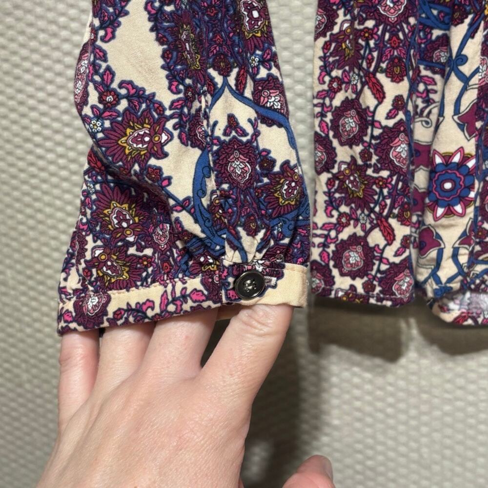 Daniel Rainn Boho Printed Peasant Blouse Split V-Neck Tassel Top - Size M - Picture 2 of 8